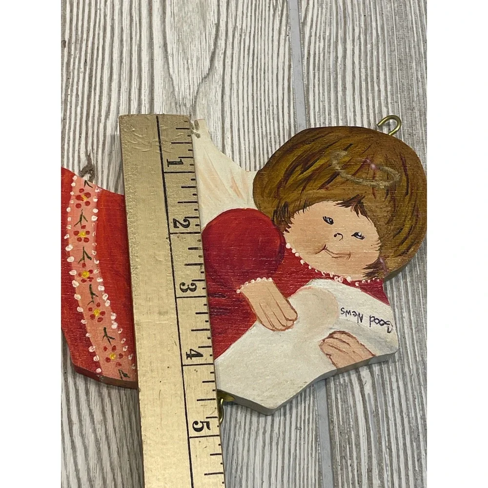 Vintage Hand Painted Wooden Angel Ornaments Set of 3 Folk Art Christmas Decor